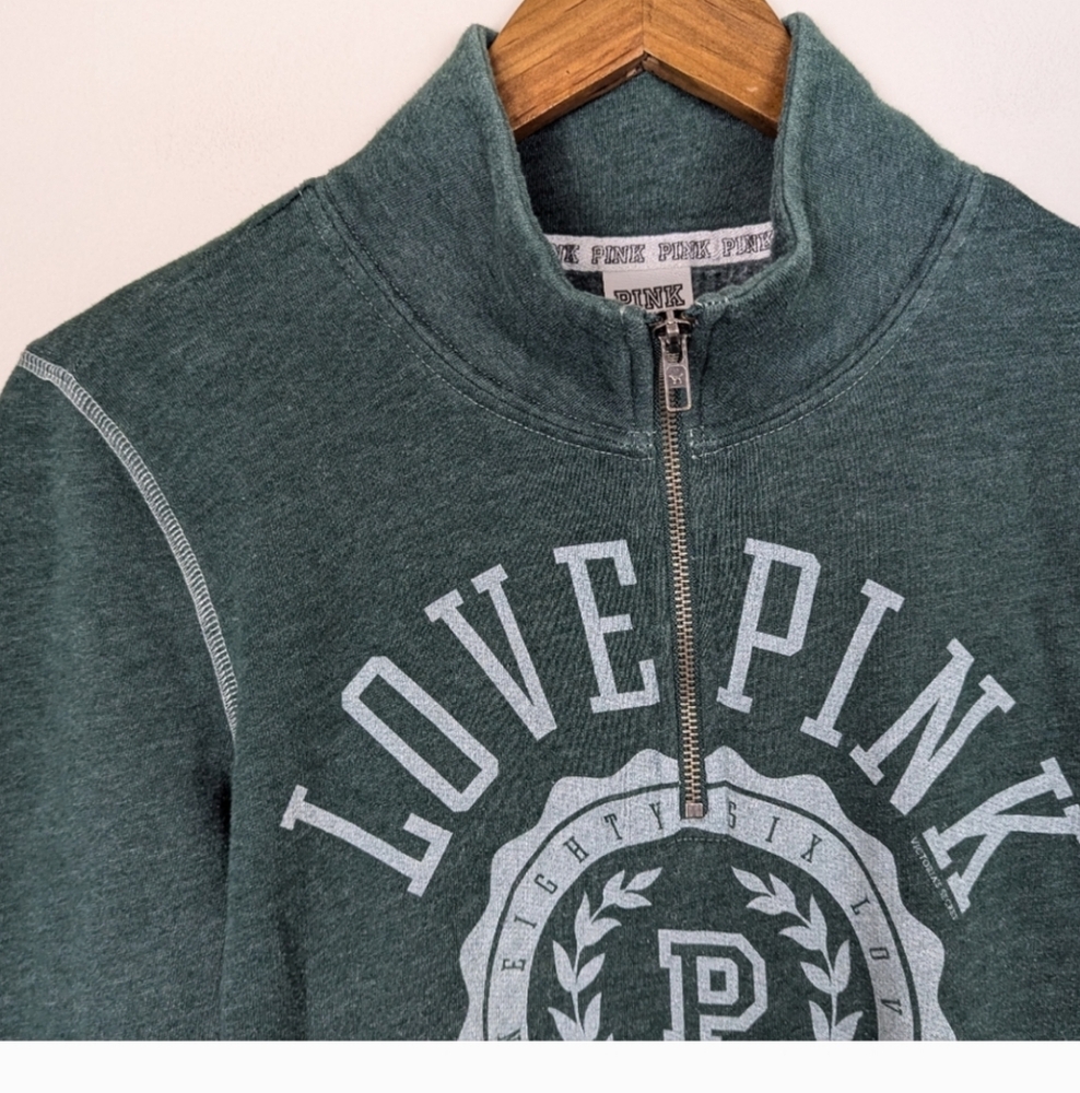 PINK Victoria's Secret Y2K Half Zip Mock Neck 1986 Green Pullover Sweatshirt